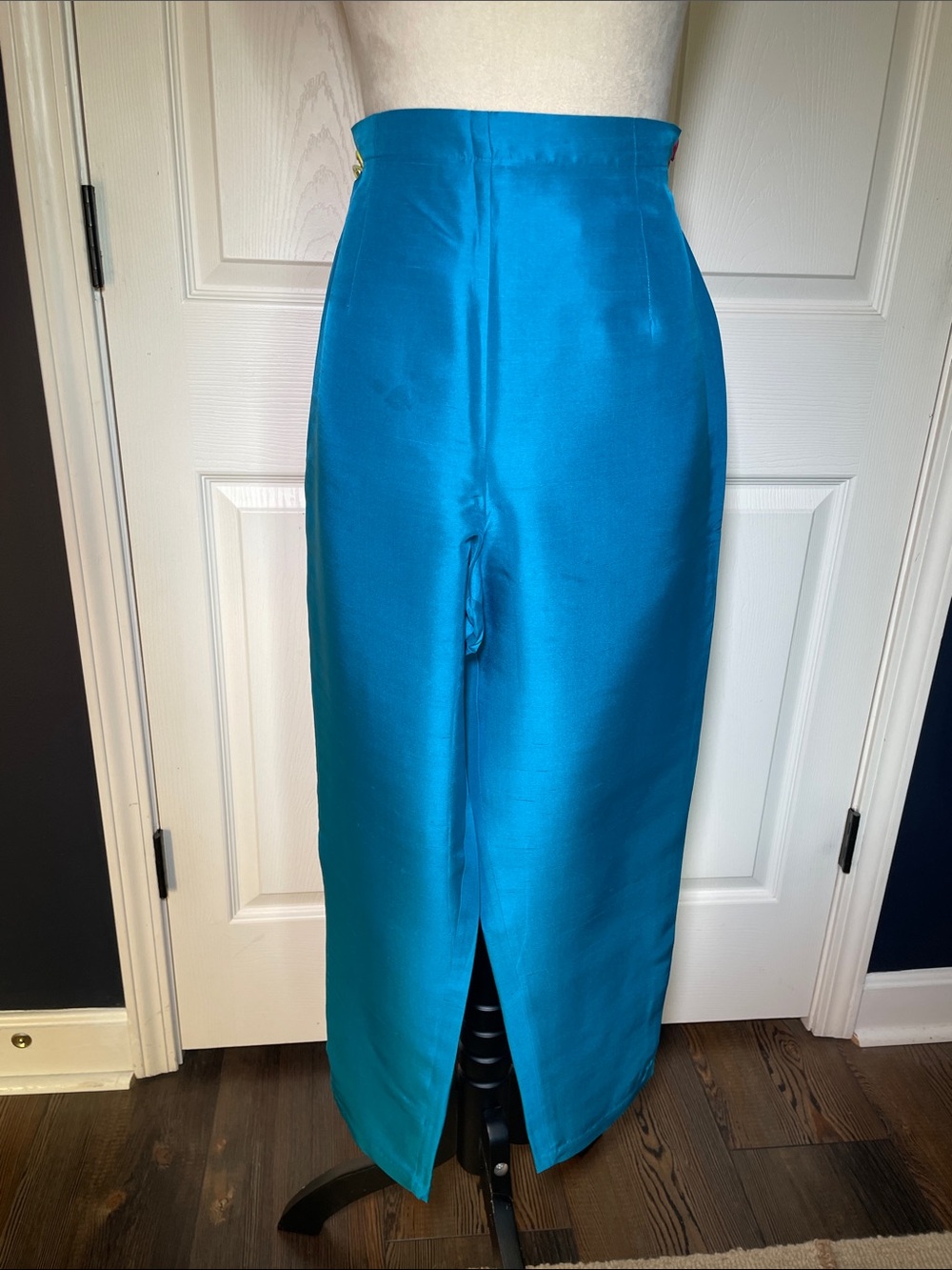 NWOT Diane Gilman Teal Silk High Waisted Cropped Pants Trousers Size Medium P